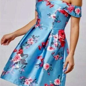 Elegant Floral One Shoulder Blue Dress